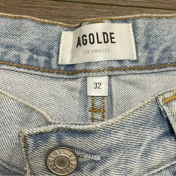 Agolde Parker Long Shorts Jinx Cut Off Hi Rise Denim Jean Light Wash Sz 32 NWT